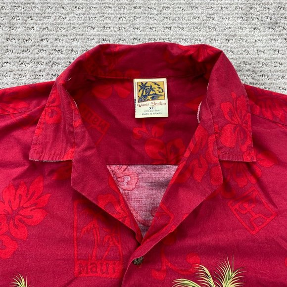 Vintage Winnie Fashion Hawaiian Shirt Men Extra Large XL Red Surf Boards Floral - Picture 7 of 12